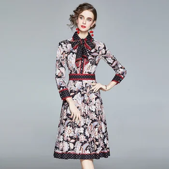 Kilimo ir tūpimo tako Suknelė su Laivapriekio Dizaino Moteris Rudens-Žiemos Prarasti Plius Dydis Derliaus Spausdinimo Suknelė Elegantiškas Ponios Šalis 