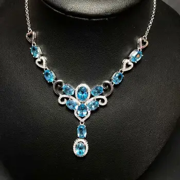Kilnus, elegantiškas stilius mėlynas topazas brangakmenio pakabukas už karoliai, moterų, prabangos simbolių papuošalai mergina ornamentu gamtos perlas