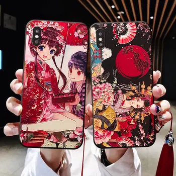 Kimono Mergina Kutas Telefono dėklas skirtas iPhone XS MAX XR Minkštos TPU Galinį Dangtelį 