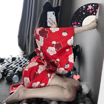 Kimono Suknelę Moteris Sakura Japonų Stiliaus Kostiumas Geiša Seksualus Chalatas Yukata Obi Pižama, Seksualus Apatinis Trikotažas Nightgowns Drabužių Šalis