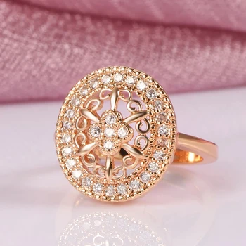 Kinel Prabangių Vestuvių Ovalo Formos Žiedas 585 Rose Gold Mikro Vaško Apdaila Gamtos Cirkonis Tuščiaviduriai Gėlių Žiedai Moterų Mados Fine Jewelry