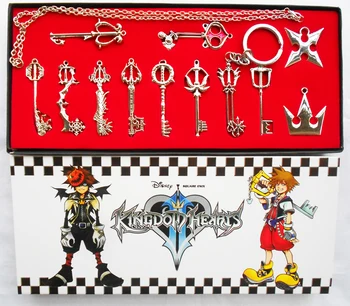 Kingdom Hearts 2 II Metalo Sora Metalo Keyblade Keychain Pakabukas Karoliai Ginklų Kolekcijos Set+Box