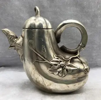 Kinijos gryno vario baklažano formos amatų arbatinukas statula