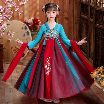 Kinijos Mergaitės, Siuvinėti Tradicinių HanFu Senovės Atlikti Suknelės Vaikams Gimtadienio Oficialią Chalatai Fotografijos Naujųjų Metų Suknelė