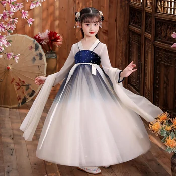 Kinijos Mergaitės, Siuvinėti Tradicinių HanFu Senovės Atlikti Suknelės Vaikams Gimtadienio Oficialią Chalatai Fotografijos Naujųjų Metų Suknelė