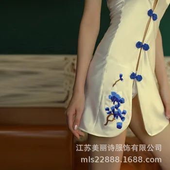 Kinijos Mini Suknelė Seksualus Cheongsam Vienodas Derliaus Apatinis Trikotažas Moteris Backless Apynasrio Padalinta Suknelės Perspektyvos Pižama Šalies Qipao