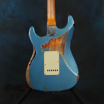 Kinijos mėlyna elektrinė gitara su raudonmedžio fingerboard , aukštos kokybės įteikė relikvijos elektrinė gitara , karšto pardavimo guitarra