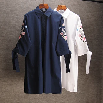 Kinijos Siuvinėjimo Atvartas Ilgai Septynių Rankovės baltus Marškinėlius 2020 M. Pavasarį ir Rudenį Naujus Marškinius Moterų Viršūnių Plius Dydis Moterų Palaidinė