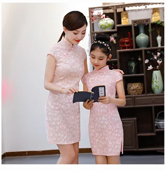 Kinijos vintage stiliaus motina dukra suknelės 2019 m. vasaros naujo dizaino cheongsam the1920s motina kūdikį komplektus šeimos drabužiai