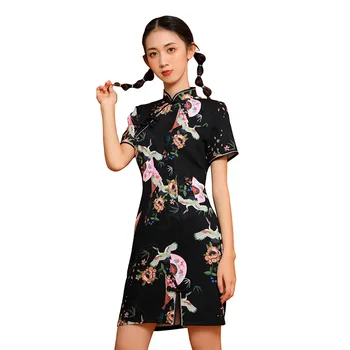 Kinų Stiliaus Emboridery Suknelė Elegantiškas Plonas Qipao Gotikos Derliaus Cheongsam Vestidos Rytų Tradicinės Slim Padalinta Oficialų Suknelė