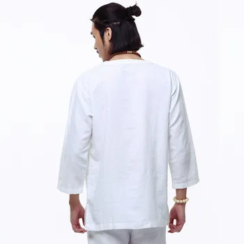 Kinų stiliaus lininius marškinius Plius dydis 4XL/5XL vyrų atsitiktinis Kvėpuojantis balta minkšta trys ketvirtį marškinėliai Camisa masculina TX55