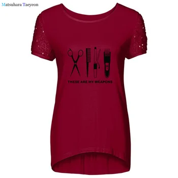 Kirpykla T Marškinėliai Moterims China Rankovėmis Medvilnės marškinėliai Moteris, Žirklėmis, Drabužių Viršūnes Mergina Atsitiktinis Tees Spausdinti Trumpas Rankovės