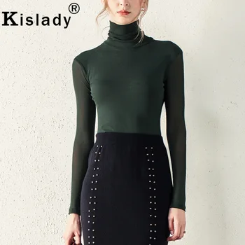 Kislady 2020 m. Pavasarį Naujas Moterų Elegantiškas Marškinėliai ilgomis Rankovėmis Moterų Golfo Marškinėliai Skaidrus Akių Slim Viršūnes Plius Dydis 4XL