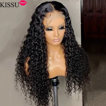 KISSU didmeninė Afro keistą garbanotas žmogaus plaukų perukas Brazilijos nėriniai priekiniai žmogaus plaukų perukai už juodaodžių moterų 4x4 uždarymo perukas priekinės perukas