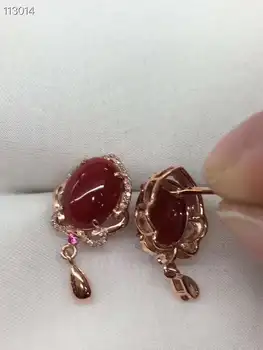 KJJEAXCMY boutique jewelryar Remti Aptikimo 925 Sidabru inkrustuotų Gamtos Ruby Red Coral Moterų Ausies Nagai