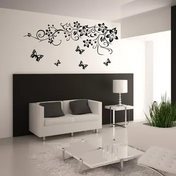Klasikinės juodos spalvos gėlių vynuogių namų puošybai sienos lipdukas 954 dekoratyvinis nuimamas siena lipdukas TV tapetai