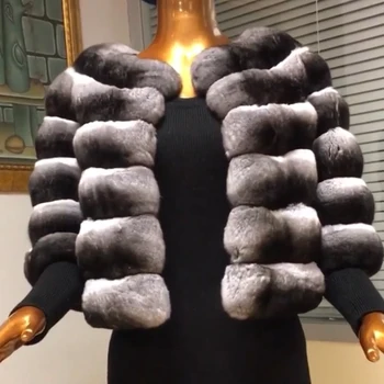 Klasikinės Spalvos Šinšilų Kailiniai Paltai Originali Rex Triušio Kailio Striukė 2020 Naujas Mados Elegantiškas Outwear Apvali Apykaklė