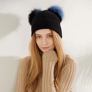 KMS Rudens Žiemos Kašmyras mėlynos ir juodos spalvų atitikimo dvigubo vilnos kamuolys megzti skrybėlę šiltas, minkštas ir patogus 23*24CM/69G