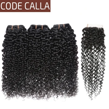 Kodas Calla Ryšulius Su Uždarymo Remy Keistą Garbanoti Plaukai Žmogaus Peru Plaukų Pynimas Ryšulių 6A Klasės Natūralus Juoda Spalva