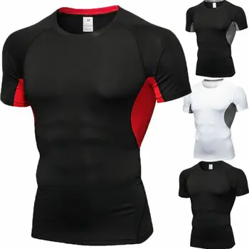 Kokybės Quick Dry žmogaus T-shirt Crossfit gimnastikos vyrų rashguard Sportinę Suspaudimo fitness Top, Veikia džersis sporto marškinėliai vyrams