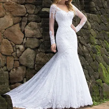 Kokybės Undinė vestuvių suknelė elegantiškas vestido de noiva backless santuokos nėrinių suknelė chalatas de mariee koplyčia traukinys Pritaikyti suknelė
