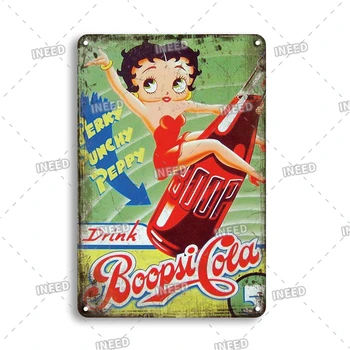 Kolekcines Derliaus Betty Boop Boopsi Cola Alavo Metalo Sodos Gėrimas, Pasirašyti Juokinga Alaus, Viskio Alavo Plakatas Baras Namų Dekoratyvinės Plaketės