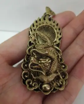 Kolekcionavimas Kinijos Gryno Žalvario, Išraižytas Gyvūnų Zodiako Dragon Mažas Pakabukas Statulos