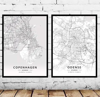 Kopenhagos Odense, Danija Žemėlapis Plakatas
