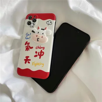 Korėjos 3D Piktas Karvė Telefono dėklas Skirtas iphone 12 11 pro max 7 8 plus x xr xs max SE2 Minkštos TPU Šoko Įrodymas Telefono apima Atgal