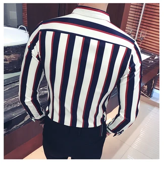 Korėjos dryžuotas marškinėliai vyrams karinio jūrų laivyno black red stripe marškinėliai vyrams, ilgomis rankovėmis mygtuką suknelė-palaidinė vyrams camicia uomo plius dydis 5xl