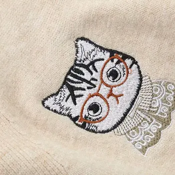 Korėjos Kawaii Katė Moterų Kašmyro Megztinis Megztinis Kailis Mielas Kitty Siuvinėjimas Mergina Ilgomis Rankovėmis Didelio Dydžio Šilti Megztiniai Susagstomi Megztiniai