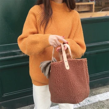 Korėjos mados balta spalva ėriukų pliušinis rankinė moterims Didelės talpos totalizator krepšiai Padirbtų Kailių pirkinių krepšys 2019 naujas žiemos produktus