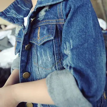 Korėjos mergina skylę atvartas plauti džinsai drabužiai, vaikų džinsinio striukė 2020 m. pavasarį, vaikų drabužiai nauji