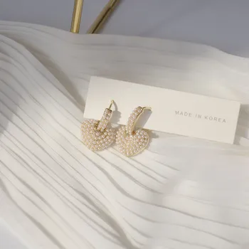 Korėjos Naujo Dizaino bižuterijos Pearl Persikas Širdies Išskirtinį Stud Auskarai Moters, Dviejų nešioti Išimamą Elegantiški Auskarai