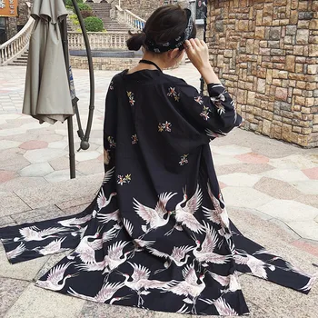 Korėjos stiliaus HARAJUKU skaitmenų spausdinti 2018 m. vasaros kimono ilgas cardigan feminino viršutiniai ploni apsauga nuo saulės, moteriški paltai (B1638)