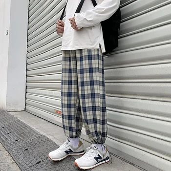 Korėjos Stilius Laisvas Raišteliu Pledas Pants Plus Size Kpop Drabužius 2020 Ulzzang Mados Poilsiu Vyrų Drabužiai Atsitiktinis Sweatpants