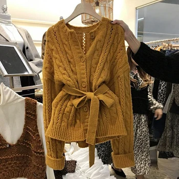 Korėjos versija, laisvas megztinis, striukė moterų 2020 m. juosmens naujas megztas megztinis viršuje moteriški megztiniai megztiniai plius dydis-ilgomis rankovėmis