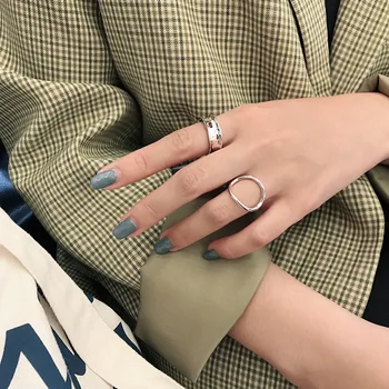 Korėjos versija S925 gryno sidabro žiedas INS paprasta nišą nereguliarus įgaubtas žiedas asmenybės aukso sidabro žiedas