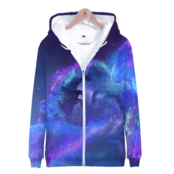 Kosmoso Galaxy 3D Vilkas Užtrauktukas Hoodies, vaikams, Suaugusiems, ilgomis rankovėmis Megztiniai Hoodie Prekės Cardigan Atsitiktinis Striukė kailio drabužiai
