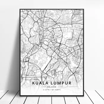 Kota Kinabalu, Kvala Lumpūras, Malaizija, Drobė Meno Žemėlapį Plakatas