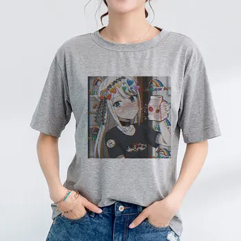 Kpop Kawaii Vasaros Moterims Topai Prašmatnus Japonijos Mielas Animacinių filmų Spausdinti Laisvi marškinėliai Ins Harajuku Derliaus O-kaklo Mados Ulzzang T-shirt