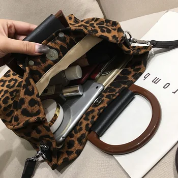 Krepšys Moterų Prabanga Rankinės Peties 2019 Mados Drobės Leopardas Spausdinti Mediniai Nešiojami Piniginės Didelių Pajėgumų Pirkinių Moterų Krepšiai