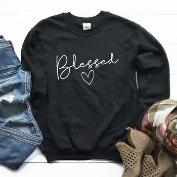 Krikščionių Grafinis Puloveris Religijos Širdies Mielas Panele Streetwear Palaiminti Moterims Palaidinės Rožinė Viršūnes Rudenį Drabužių