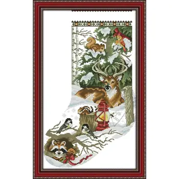 Kryželiu Rinkinys Žiemos Džiunglių Kalėdų Kojinę 14ct 11ct Skaičius Atspausdinta Drobė Siūlių Siuvinėjimui 