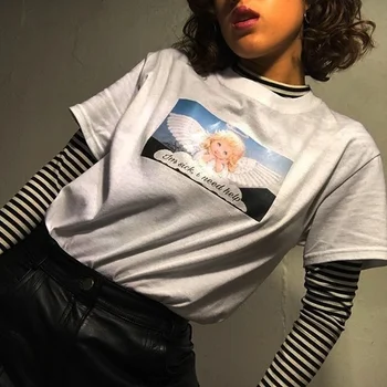 Kuakuayu HJN Mp Serga, man Reikia Pagalbos, T-Shirt Moterims, Retro Stiliaus Mielas Estetinės Angelėlis Atspausdinta Tee Grunge Cool Top Tumblr Marškinėliai
