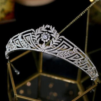 Kubinių cirkonio kristalų tiara nuotakos šukuosena vestuvių princess crown vestuvių plaukų priedai, aksesuarai, šukuosena