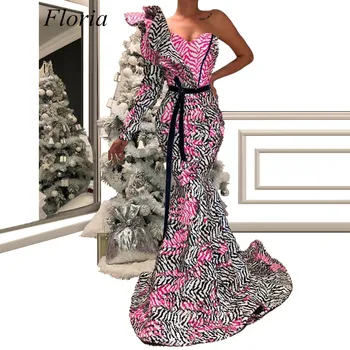 Kuklus Dizainas Arabų Ilgai Garsenybių Suknelės Undinė 2019 Su Varčios Vieną Petį Ilgomis Rankovėmis Vakare Šalies Chalatai Ypatinga Proga