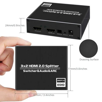 KuWFi 4K HDMI Splitter 60Hz Ultra HD 3X2 Matrix Switcher Jungiklį R/L+LANKO 3 Uostų Įėjimai 2 Prievado Išvadus su IR Nuotolinio valdymo HDCP1.4