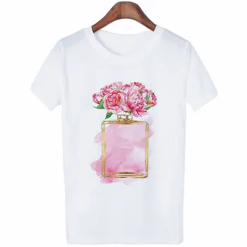 Kvepalų Buteliuko Akvarelė Vertus Marškinėliai Moterims Harajuku Anime T-shirt 90s korėjos Stiliaus Marškinėlius Grafinis Estetinės Viršuje Camiseta Mujer