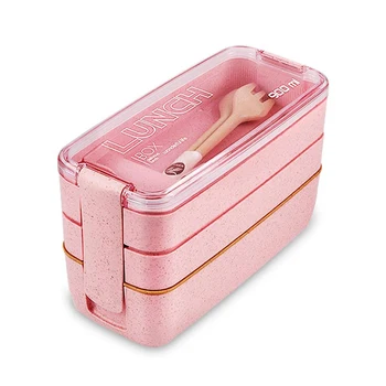 Kviečių Šiaudų Priešpiečių Dėžutė Vaikams Tuppers Maisto Konteineriai Mokyklos Stovyklavimo Reikmenys Indai nepralaidžiose 3 Sluoksnis Bento Box Suši